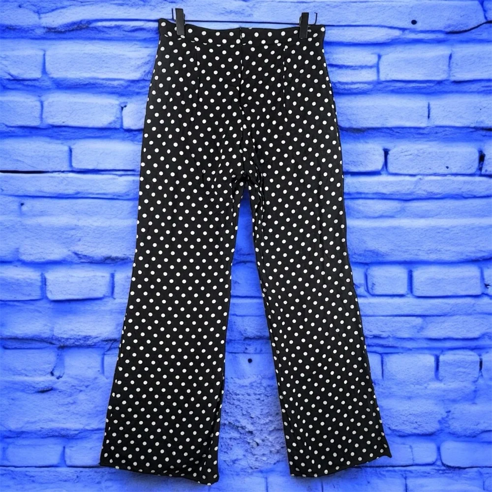 Wild Honey Black and White Polka Dot Wide-Leg Pants High Waisted Pleated Sz L - Picture 2 of 16